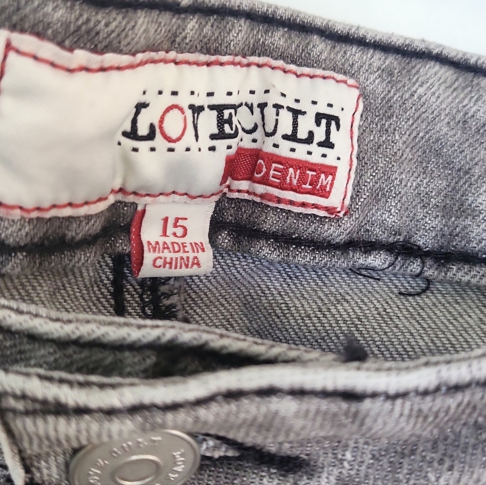 NWT Love Cult Gray High Rise Wide Leg Jeans Sz 15 Juniors / 34" Waist - Picture 7 of 8
